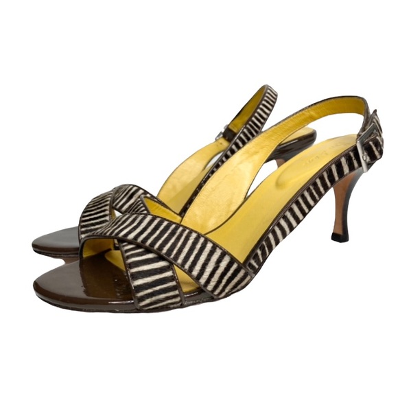 Boden Shoes - NEW Boden Leather & Calf Hair Brown Tan & Yellow Stripe Sandal Heels Size 42 EUR